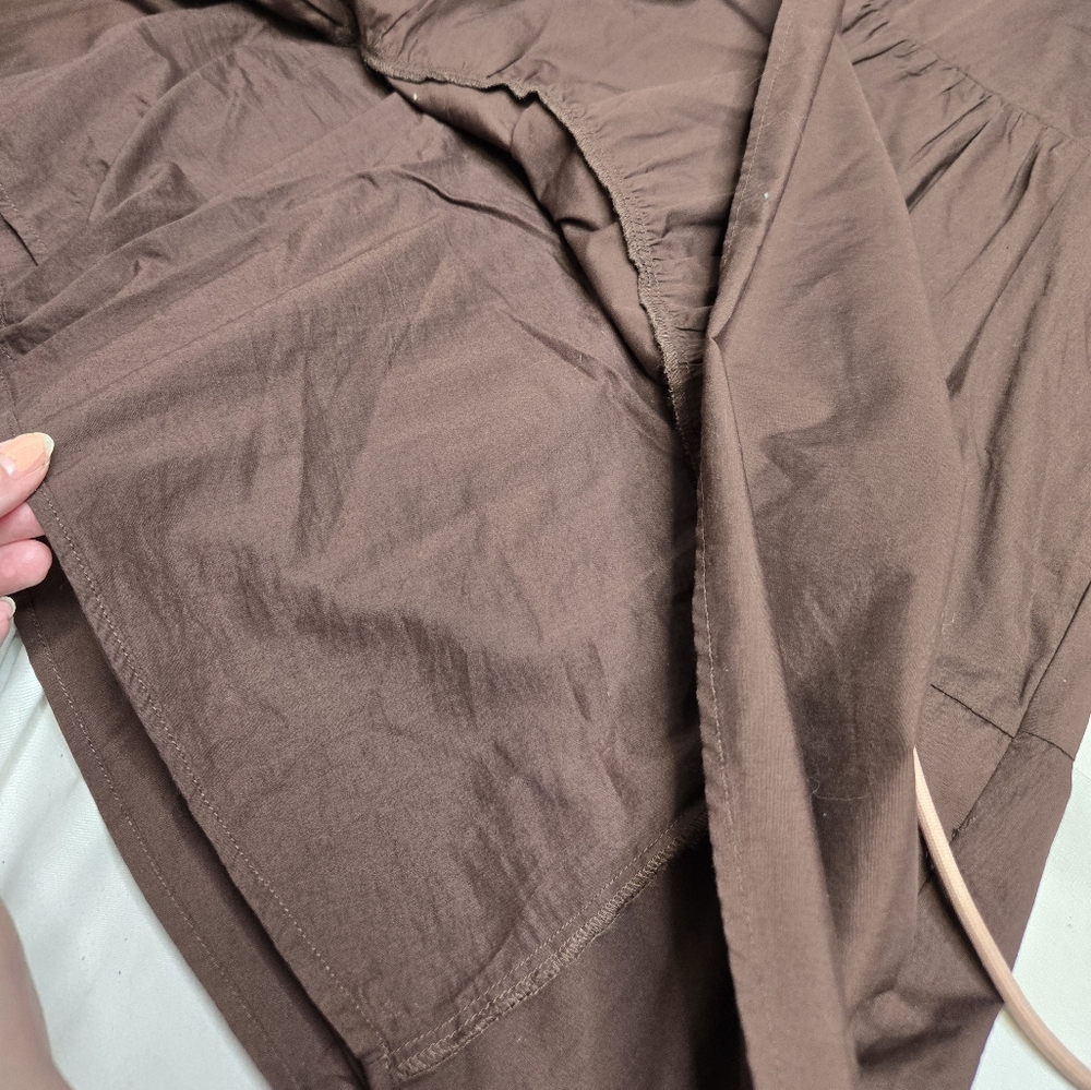 ABERCROMBIE & FITCH brown tiered‎ puff sleeve poplin trapeze mini dress S - Picture 6 of 12